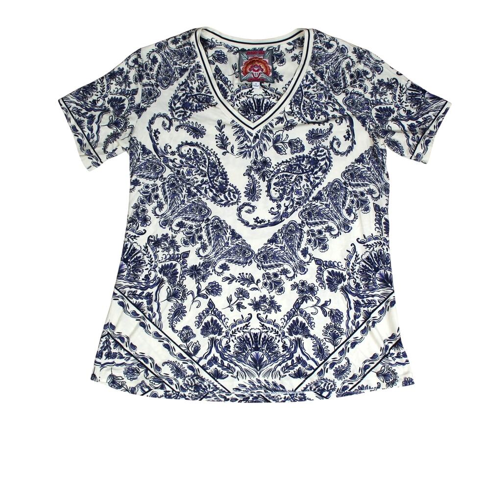 Johnny Was Janie Favorite Top Womens Small Blue Paisley Floral T Shirt Boho